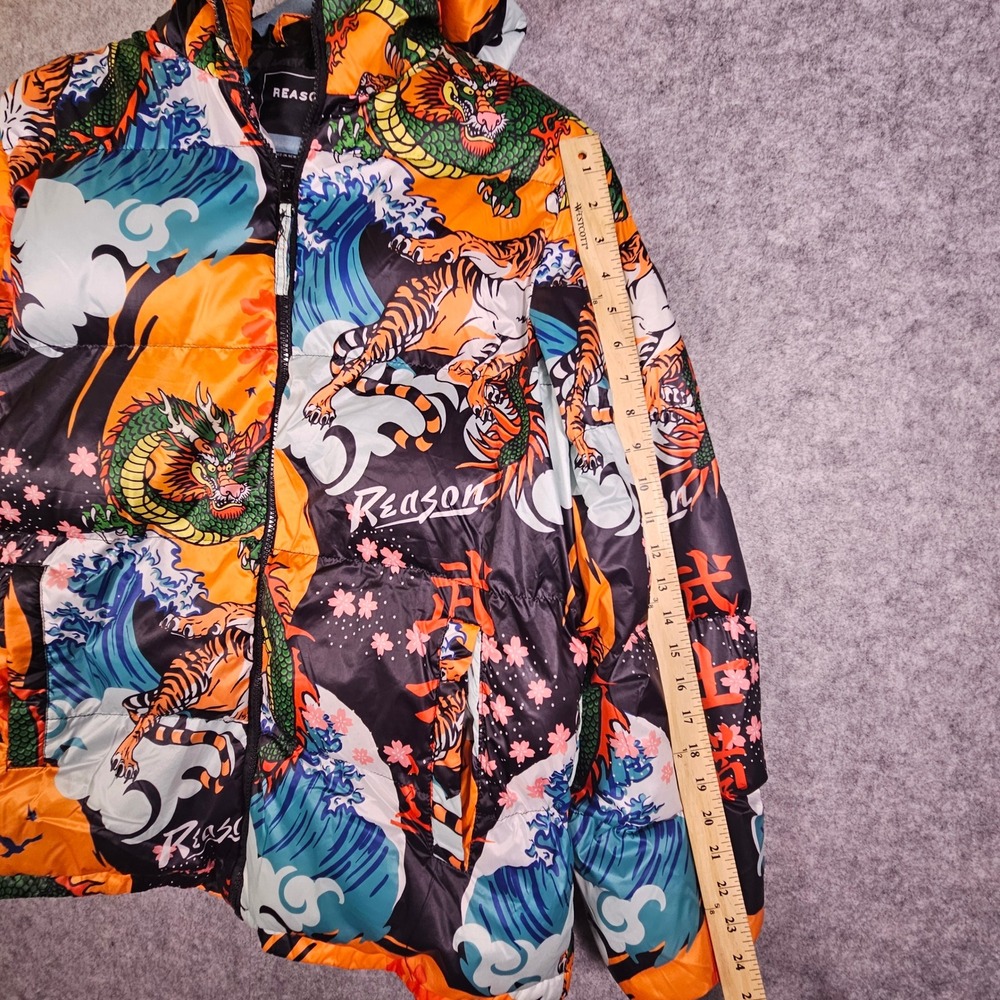 Reason Mens Puffer Jacket Graphic Great Wave Streetwear Hypebeast Urban Sz M - Picture 5 of 10